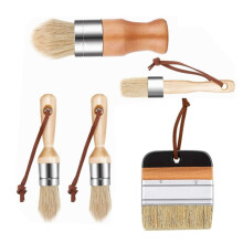 5Pcs Chalk Paint Brushes Wooden Handle Painting Wax Brushes Natural Bristle Paint Brushes for Wood Furniture