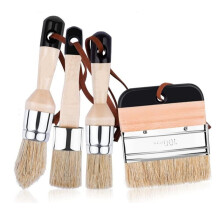 4Pcs Chalk Paint Brushes Wooden Handle Painting Wax Brushes Natural Bristle Paint Brushes for Wood Furniture