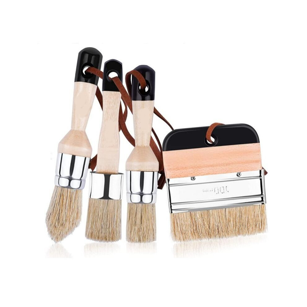4Pcs Chalk Paint Brushes Wooden Handle Painting Wax Brushes Natural Bristle Paint Brushes For Wood Furniture 6131797855543