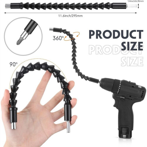 14 Pcs Flexible Drill Bit Extension Set 1/4 Inch Hex Bendable Drill Bit Extension 105 Right Angle Drill 90 Right Angle 1