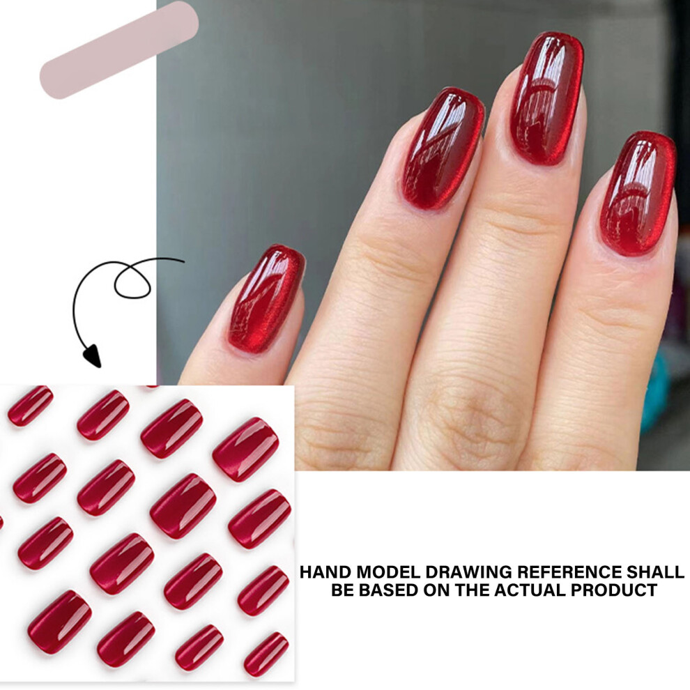 Hue-Grain Red Cat Eye Press-On Nails For Women
