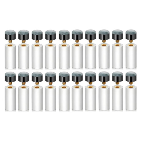 20pack Pool Cue Tips Replacement Kit,Screw  Pool Stick Tips,Billiard White Ferrules for Snooker and Pool Cues,12/13mm