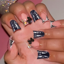24PCS Pink Black Duck Press-on Nails for Women