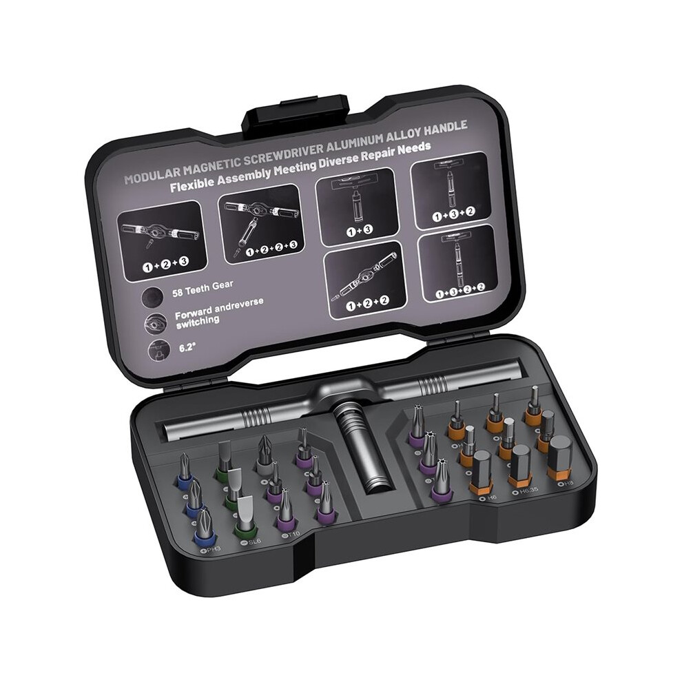 24 In 1 Magnetic Screwdriver Set Multi Bit Magnetic Drive Set With Detachable Ratchet Handle For Furniture Computer Bike 6032965849817