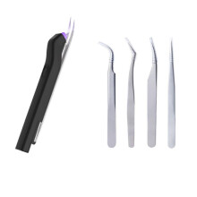 Portable Eyelash Tweezers with Led Light Extension Light Lamp UV Lash Extension Glue Light  Tweezers Eyelashes EU Plug