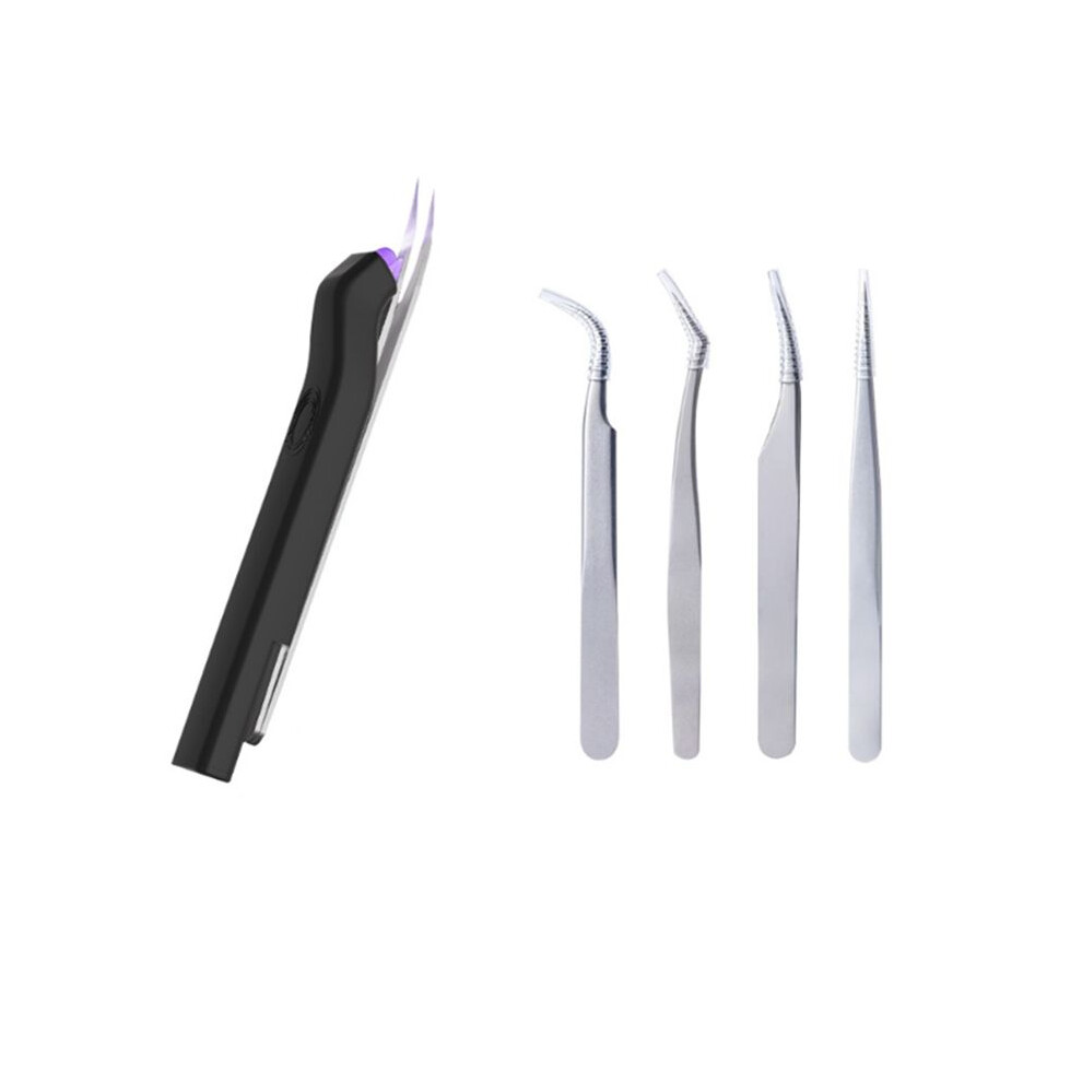Light Portable Eyelash Tweezers With Led Extension Lamp Uv Lash Extension Glue Tweezers Eyelashes Eu Plug