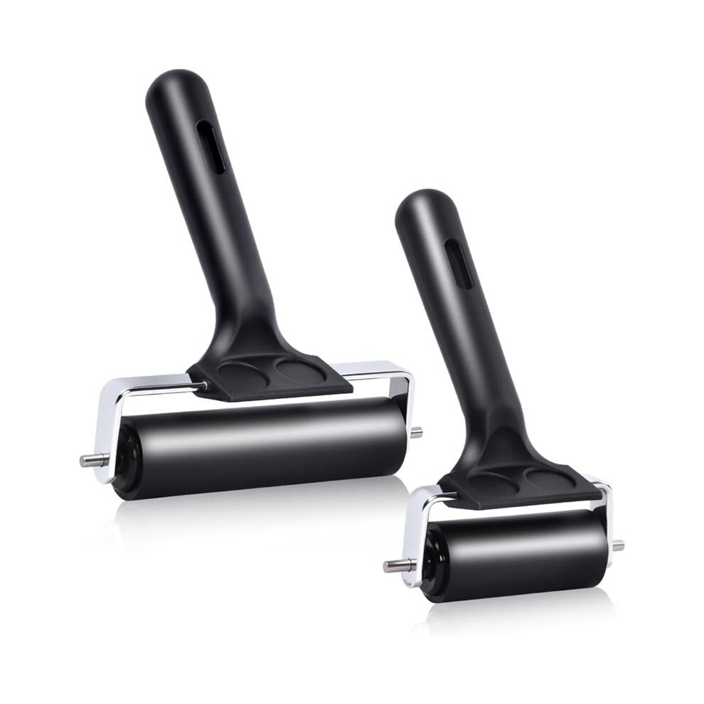 2Pcs Hard Rubber Brayer Rollers (4 Inch And 2.2 Inch) For Printmaking,Ink Printing,Gluing Application,Stamping,Wallpaper 4713755106007