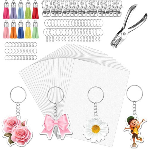 191Pcs Shrinky Plastic Sheets Kit Shrink Paper-Keychain Set Shrinky-Dink Sheets with Chain, Hole Punch for  Marking 1