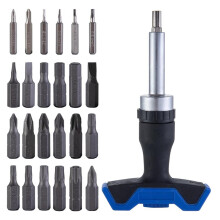Conjunto de 25 Chaves de Fenda com Cabo em T - Kit com Várias Pontas Phillips, Pozidriv, Fenda, Hexagonal, Torx e Outros Bits