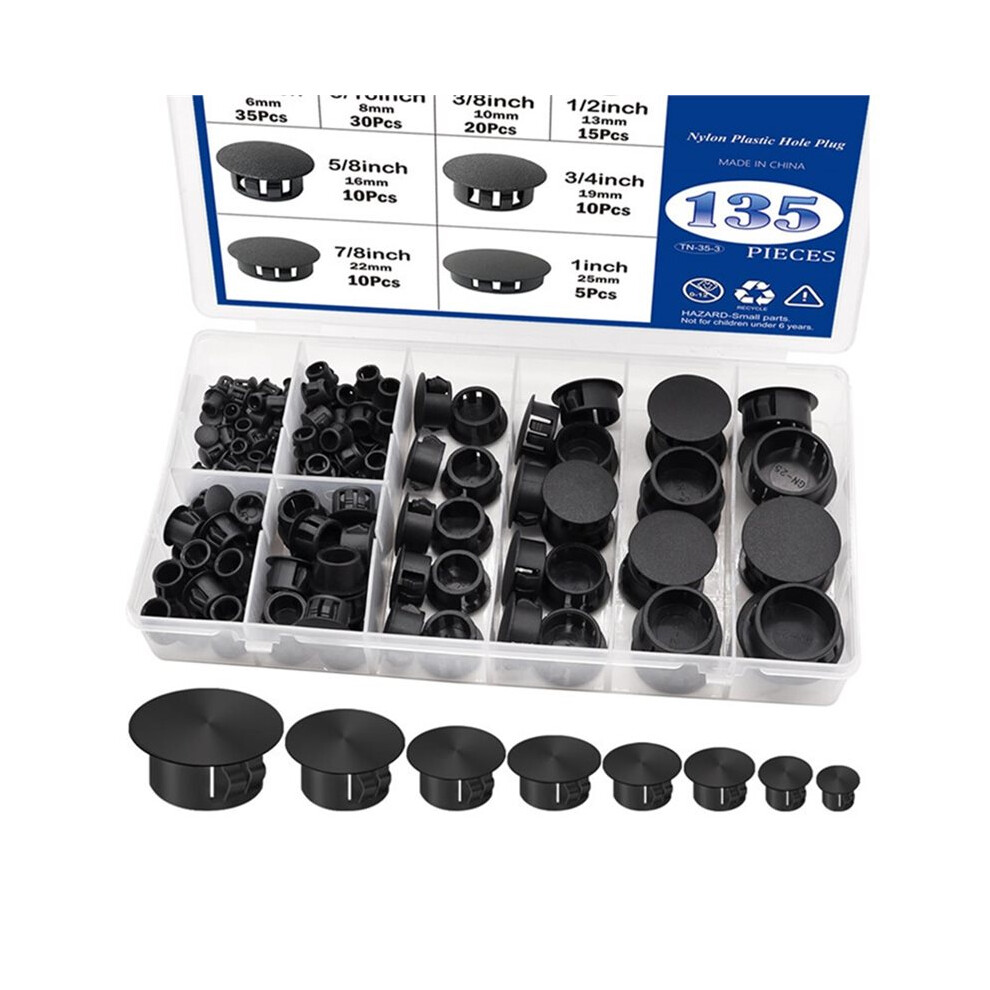 135Pcs 8 Sizes Nylon Plastic Hole Plugs Round Drill Hole,Furniture Cabinet Insert End Caps Industrial Hardware & Plugs-image-OPC-PT96BZT-NEW