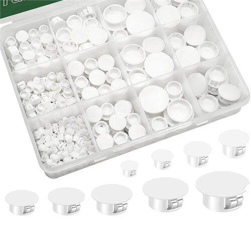 200Pcs 9Sizes Nylon Plastic Hole Plugs,Flush Type Panel Knockout Locking Plugs,Screw Covers for Furniture Cabinet Insert