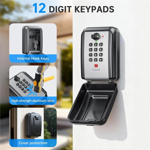 Key Lock Box with 12 Digit Combination LockBox for Keys with Resttable Code,Large Capacity &  Outdoor
