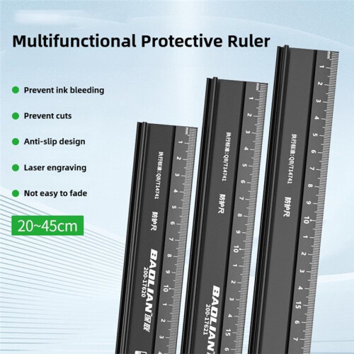 BAOLIAN Regla Recta Multifuncional de Aleación de Aluminio de Alta Precisión, Anticortes, 20 cm 1