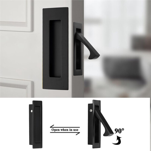 Pocket Door Handles and  Pull Matte , Handles Hardware ,Recessed Finger Flush Pulls 3pcs Black 2