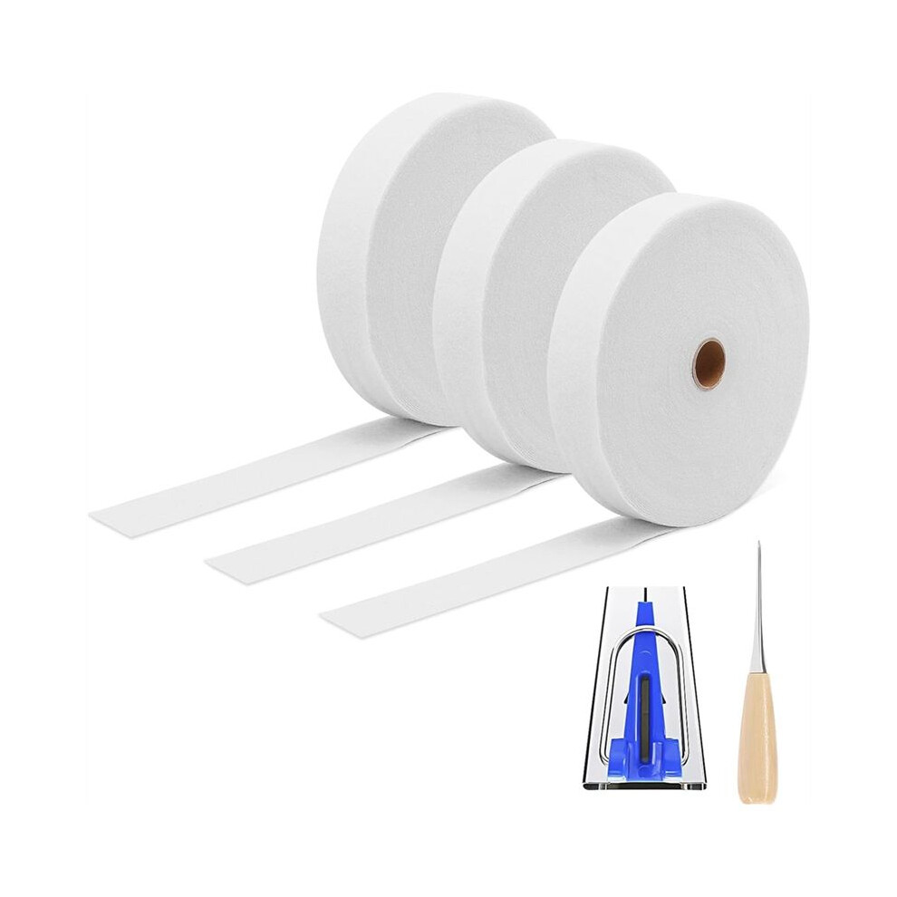Jojomino 3 Rolls Jelly Roll Batting Strips For Rugs, Polyester Quilting Jelly Roll Fabric With Fabric Tube Maker And Awl,For Diy