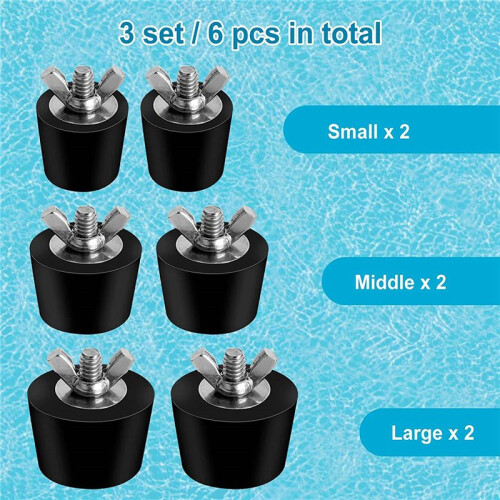 6-Pack 3-Storlek Pool Vinteriseringsplugg för PoolhåL, Expansionspluggar för Poolskimmer Ovan Jord 1