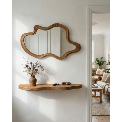 Beliani Wall Mirror DREVANT 89 cm 52 cm Pine Wood Natural 1