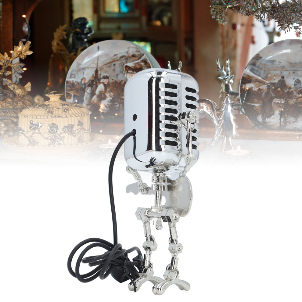 Light/White Metal Mic Robot With Guitar Vintage Microphone For Bedroom Bar