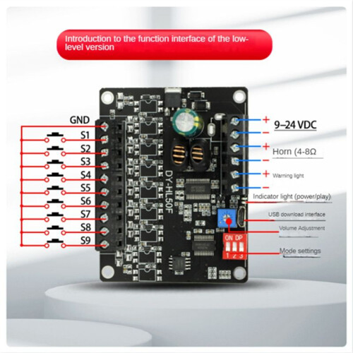 24V High Power Voice Broadcast Prompt Module High and Low Level Trigger 1-To-1MP3 Multifunctional Playback Module, D 1