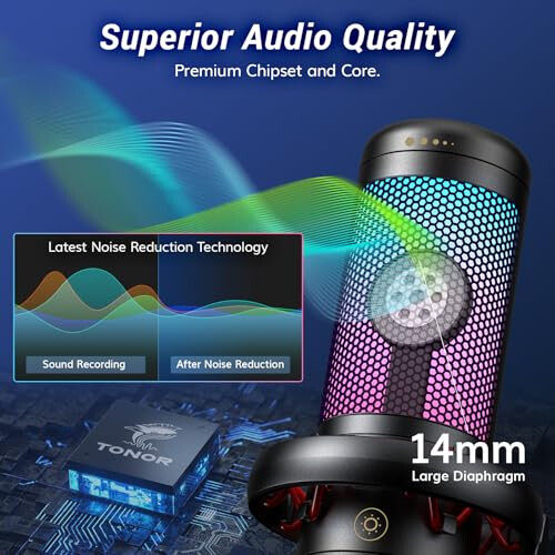 TONOR Gaming USB Microphone with Adjustable RGB Modes & Brightness, 1