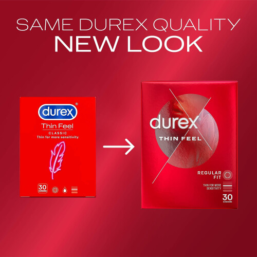 Durex Durex Thin Feel, 30 Condoms, With Silicone Lube, Easy On Shape, 1