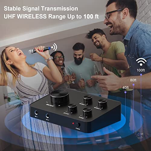 Rybozen Wireless Microphone Karaoke Mixer System, Dual Handheld Wireless Microphone 2