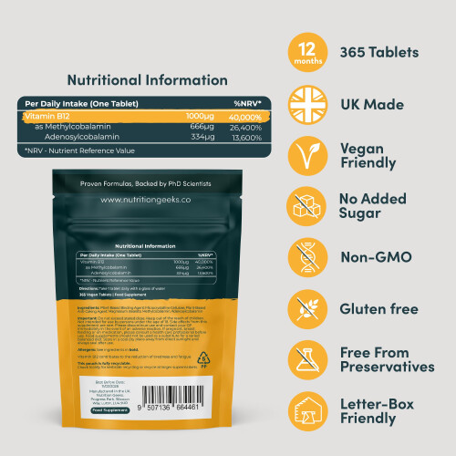 Vitamin B12 Tablets High Strength - 1 Year Supply (365 Tablets) - 2