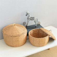 Panier de Rangement de Bureau en Rotin Panier de Rangement de Jouets Tissé à la Main Panier de Paille Domestique L