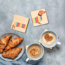 Set of 4 Dachshund Coasters with Holder, Dachshund Dog Wood Coaster Set Dining Table Decor, Animal Themed Coasters
