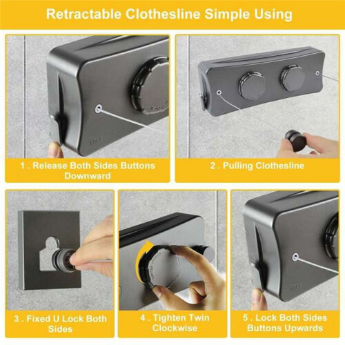 Retractable Clothesline, Outdoor Clothesline, Double- Clothes Drying and Drying Adjustable Laundry  Wall-Mounted 2