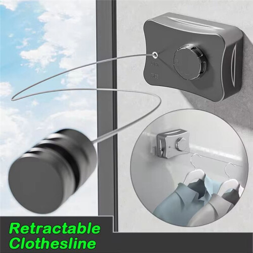 Wall-Mounted Invisible Retractable Clothesline Adjustable Clothesline Clothes Drying Rack Storage Black 2