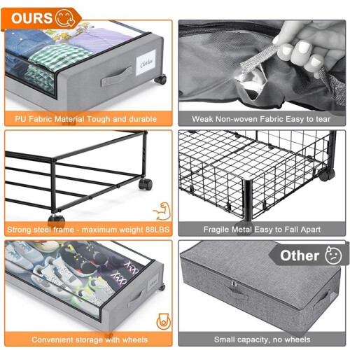 Under Bed Storage with Wheels,2-Pack Under Bed Storage Containers with Lids Rolling Under Bed Drawer for Clothes,Shoes,A 1