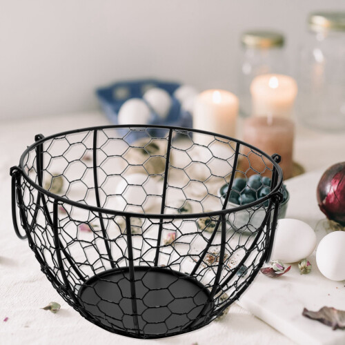 2X Iron Egg Storage Basket Snack Fruit Basket  Collection Ceramic Hen Ornaments Decoration Kitchen B 1
