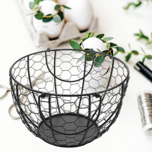 2X Iron Egg Storage Basket Snack Fruit Basket  Collection Ceramic Hen Ornaments Decoration Kitchen B 2