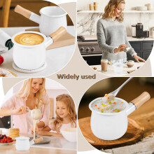 Casserole une Lait en éMail, -RéChaud une Beurre 10Cm Casserole avec une PoignéE en Bois, Taille idéale pour Chauffer de Petites Portions
