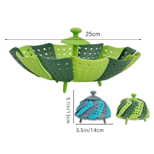 Scolapiatti Pieghevole Lotus Steamer Frutta e Verdura Steamer Scolapiatti Blu 1
