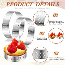 20 Piezas de Anillos de Tarta Perforados de 3 Pulgadas, Anillos de Tarta Redondos de Acero Inoxidable, Anillos de Tarta Redondos de Metal