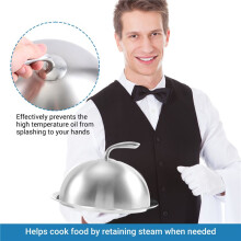 1Pcs 24cm Stainless Steel Steak Cover Teppanyaki Dome Dish Lid Home Round Oil Proof Meal Food Cover Kitchen Cooking