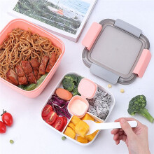 Plastic Lunch Box Lunch Box with Fork Sauce Box, Microwaveable Picnic Box Salad Fruit Preservation-A