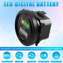 12V/24V/36V/48V/72V LED Digital Battery Status Charge Indicator with Hour Meter Gauge Black