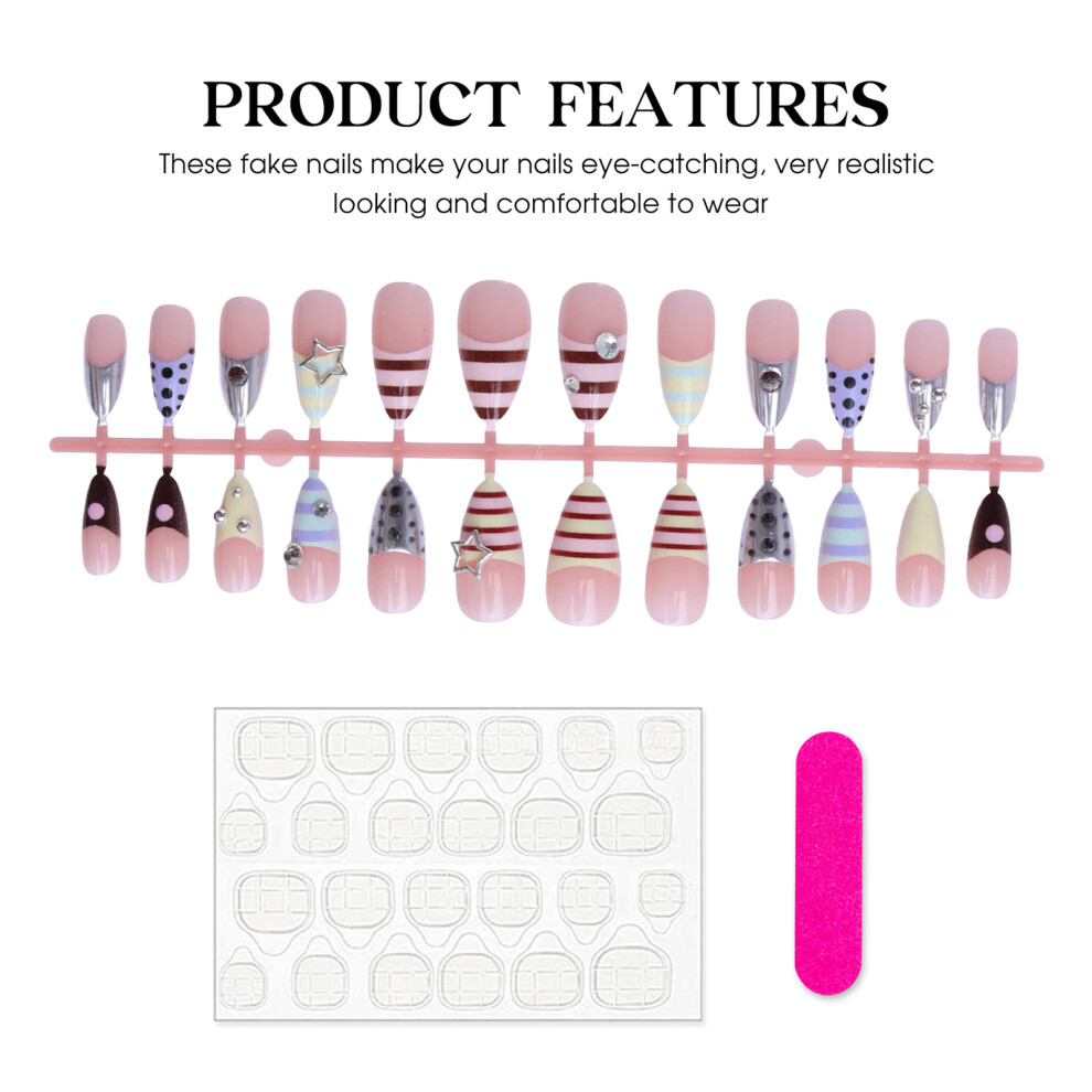 Zhouq-Outdoors 24Pcs Y2k Rainbow Almond Nails For Party Wedding