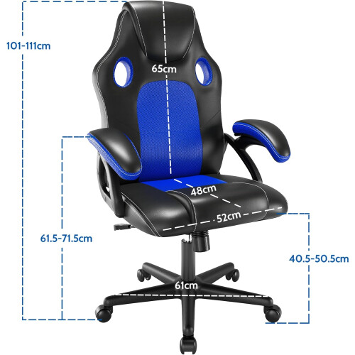 Ergonomic High Back Mesh Leather Gaming Chair Blue 1