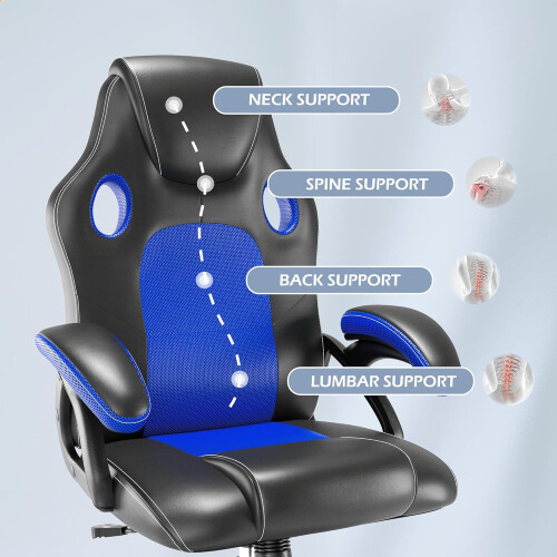 Ergonomic High Back Mesh Leather Gaming Chair Blue 2