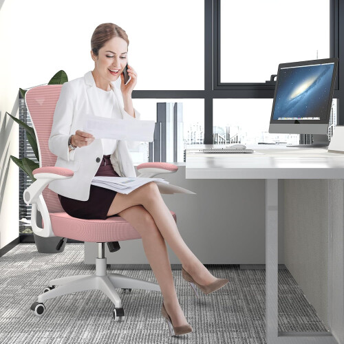 Ergonomic Mid-Back Office Desk Chair Pink 1