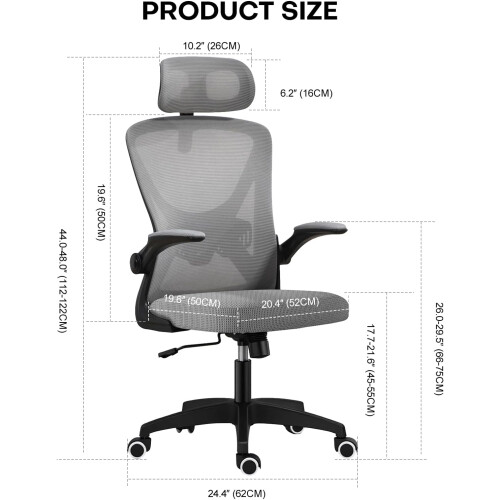 Ergonomic Mesh Office Chair with Flip-Up Arms Grey 2