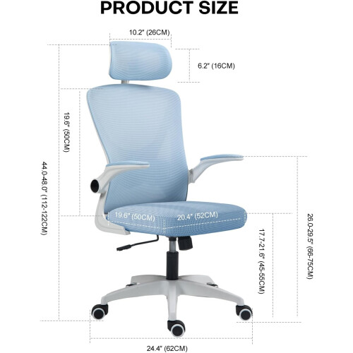 Ergonomic Mesh Office Chair with Flip-Up Arms Blue 2