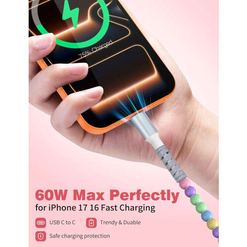 2m Colorful Beaded 60W USB C Fast Cable 1