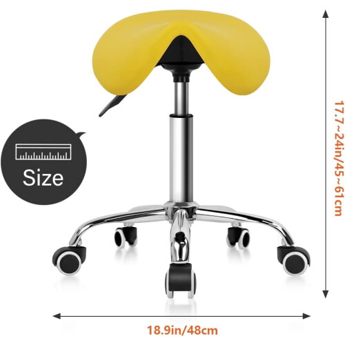 Adjustable PU Leather Rolling Saddle Stool Yellow 2
