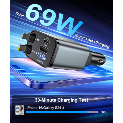 69W 4-in-1 Retractable Fast Car Charger 1