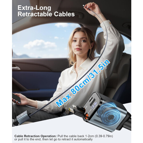 69W 4-in-1 Retractable Fast Car Charger 2
